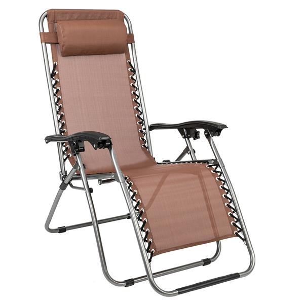 2PCS Zero Gravity Lounge Chair Brown with Portable Cup Holder Table 