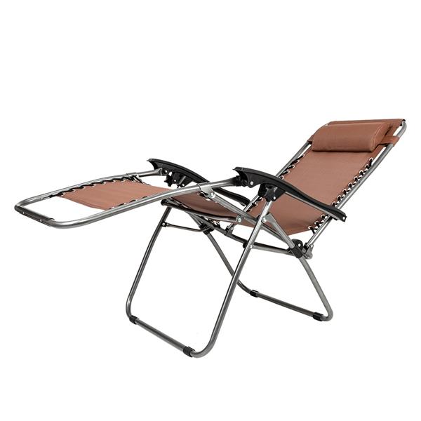 2PCS Zero Gravity Lounge Chair Brown with Portable Cup Holder Table 