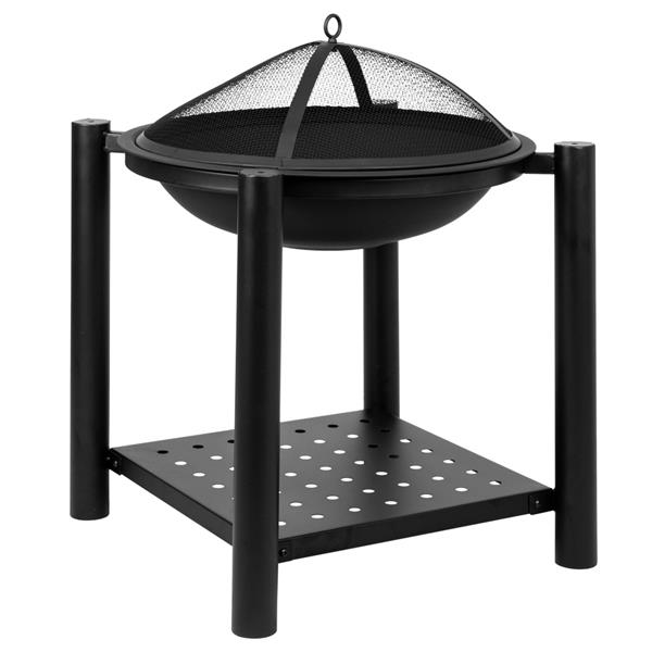 22" Four Feet Iron Brazier Wood Burning Fire Pit Decoration for Backyard Poolside with a Shelf 