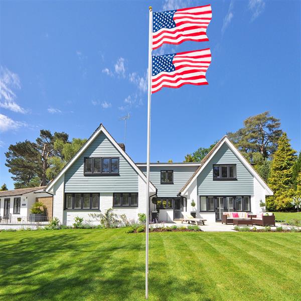 [US-W]20ft Solemn Outdoor Decoration Sectional Halyard Pole US America Flag Flagpole Kit 