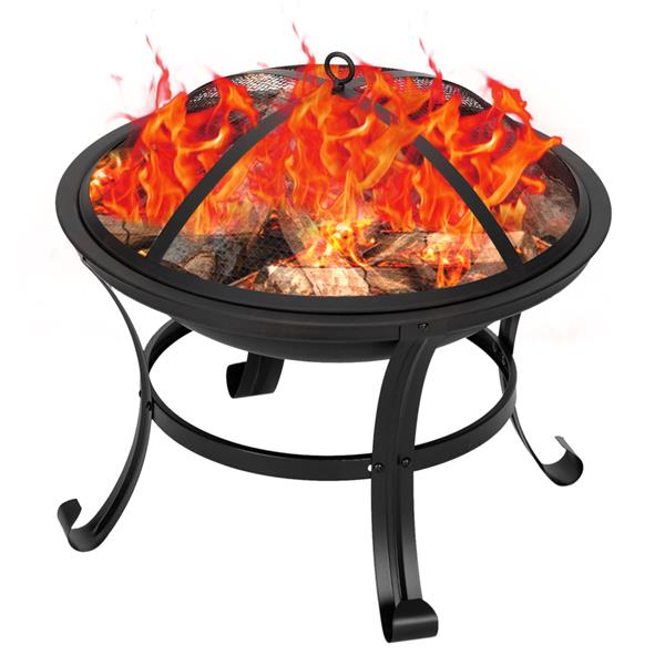 22" Curved Feet Iron Brazier Wood Burning Fire Pit Decoration for Backyard Poolside 