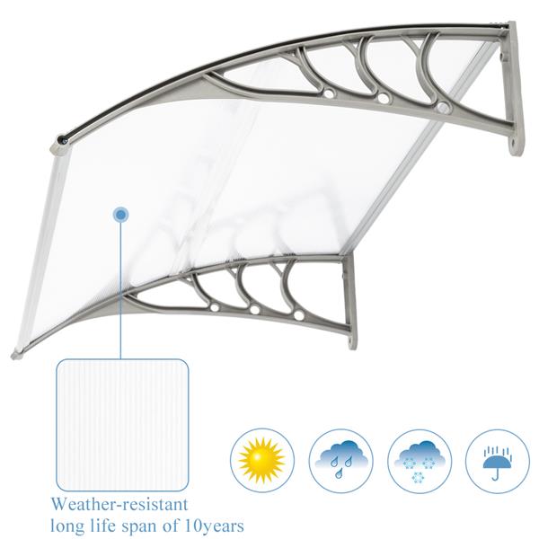 HT-150 x 100 Household Application Door & Window Rain Cover Eaves Canopy White & Gray Bracket 
