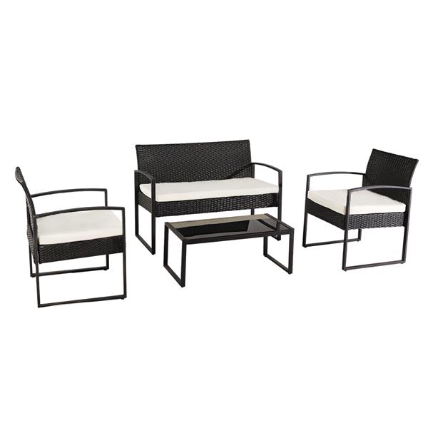 Oshion Outdoor Leisure Rattan Furniture Wicker Chair 4-piece Metal Armrest-Black 