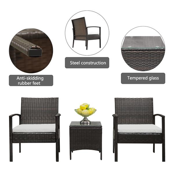 [US-W]TY-3pcs 2pcs Arm Chairs 1pc Coffee Table Rattan Sofa Set Brown Gradient 