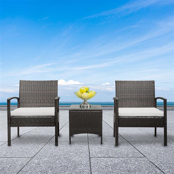 [US-W]TY-3pcs 2pcs Arm Chairs 1pc Coffee Table Rattan Sofa Set Brown Gradient 
