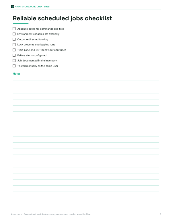 Preview of Printable Scheduled Jobs Reliability Checklist